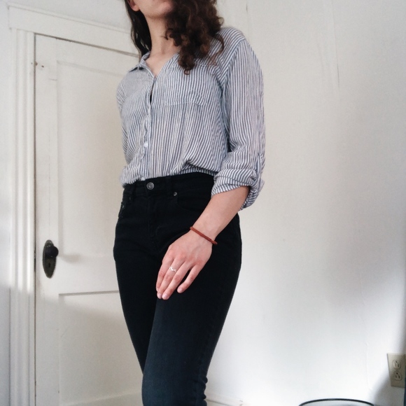 Blue White Striped Button Down with Collar - Picture 2 of 3